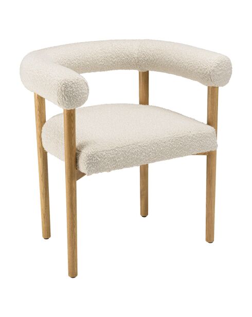 Chaise en tissu dossier arrondi et pieds en bois naturel écrue - 68x57x71 cm